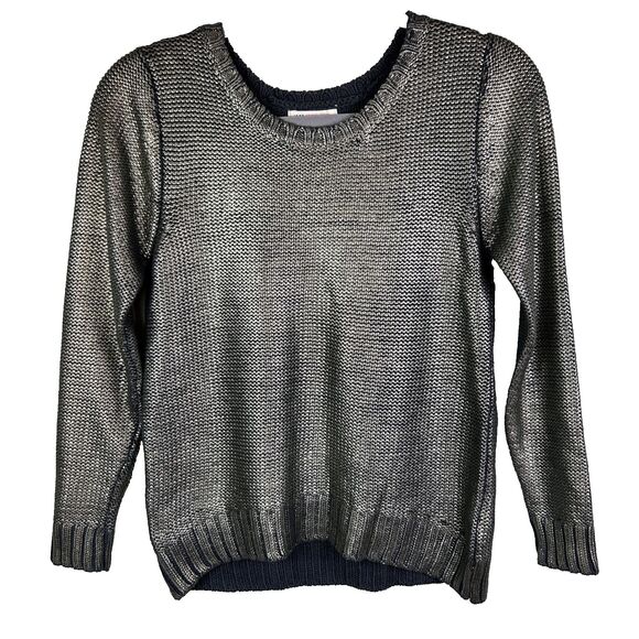 H&M Silver Metallic Knit Long Sleeve Crewneck Sweater Sparkle Girls 12 - 14 Y - Picture 1 of 10